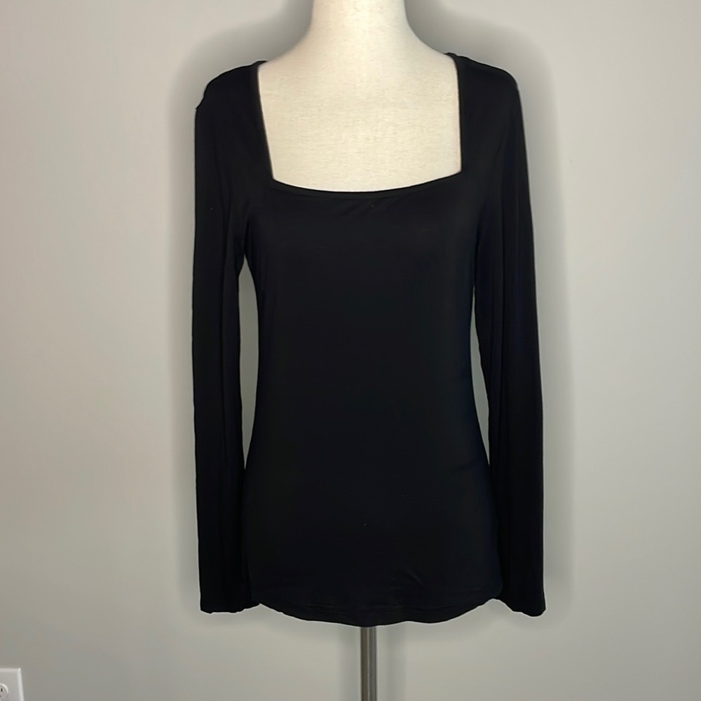 MANGOPOP square neck stretchy long sleeve top